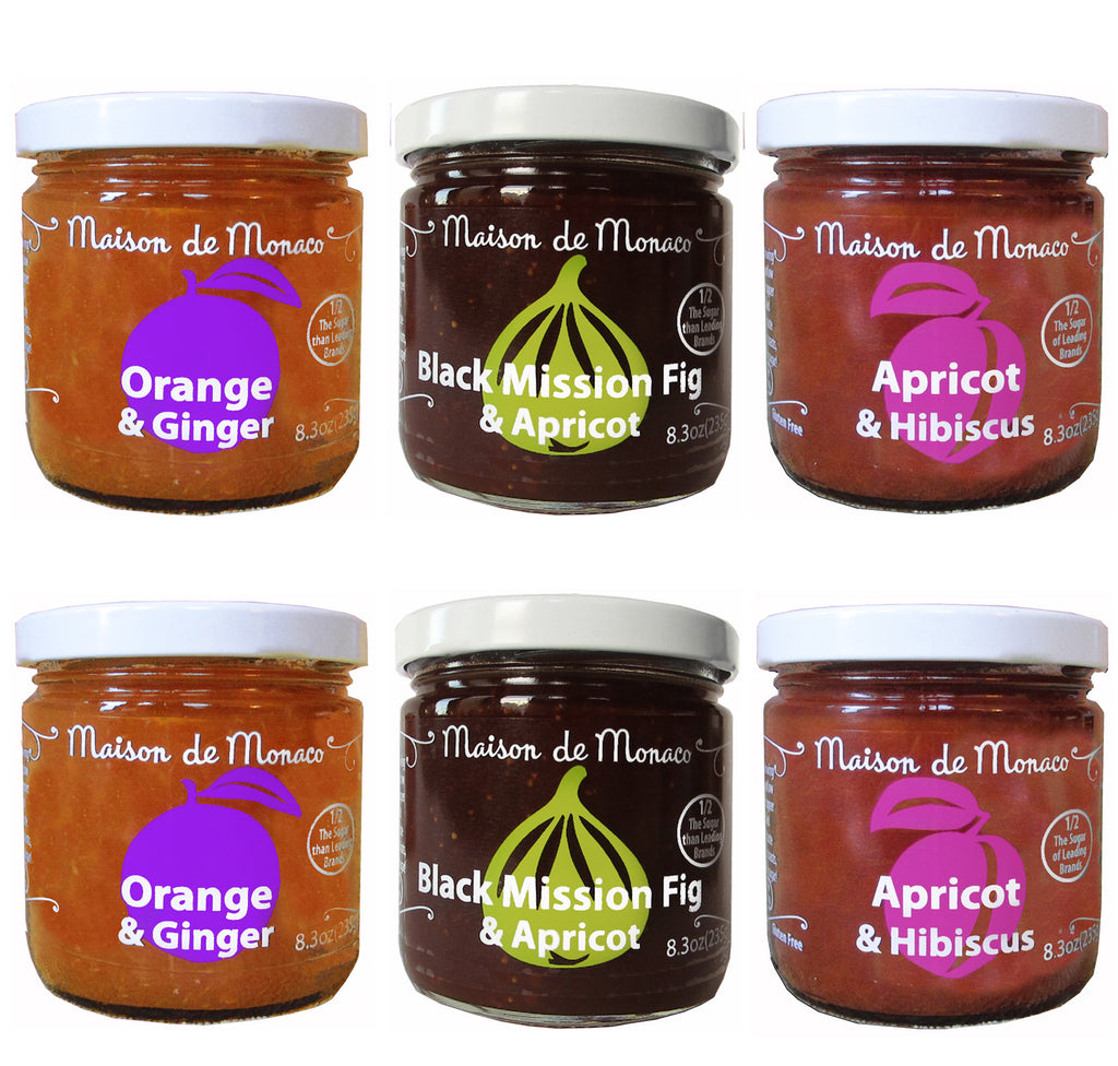 Six Jars assortment- Fig & Apricot , Orange & Ginger and Apricot & Hibiscus